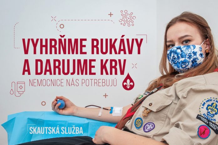 Skautská slžby vyzýva na darovanie krvi.
